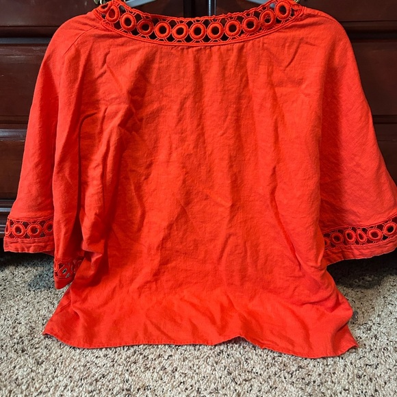Orange/Red Eyelet Trim Women's Top - Picture 6 of 7